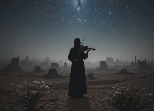 تجسيد بصري لقصيدة "يتعرق في جنحه الليل" للشاعر زياد السالمي، حيث تتداخل الرمزية الشعرية مع صمت الليل وألم الانتظار.