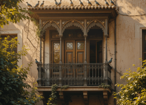 شرفة في الدار البيضاء تعلوها عصافير تحت شمس الخريف