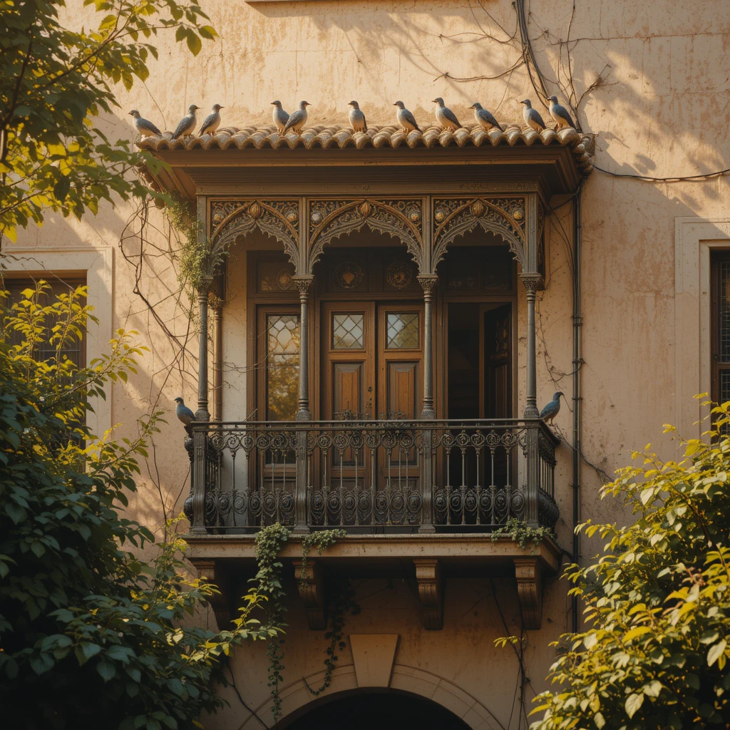 شرفة في الدار البيضاء تعلوها عصافير تحت شمس الخريف