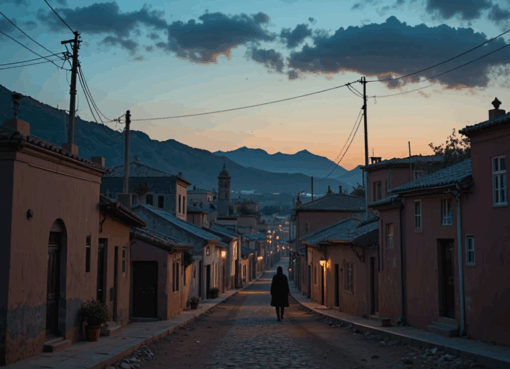 قرية مغربية هادئة عند الغروب مع شخص يتأمل