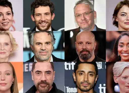 الصف العلوي: أوليفيا كولمان، جوش أوكونور، آدم مكاي، إيما ستون. الصف الأوسط: سينثيا نيكسون، مارك روفالو، يورجوس لانثيموس، آيو إديبيري. الصف السفلي: هانا أينبيندر، خافيير بارديم، ريز أحمد، تيلدا سوينتون.