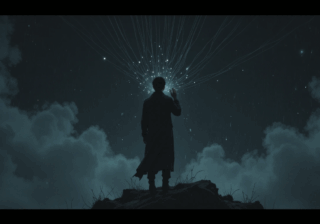 شخص يقف في الظلام يلمس أوتار عاطفية خيالية