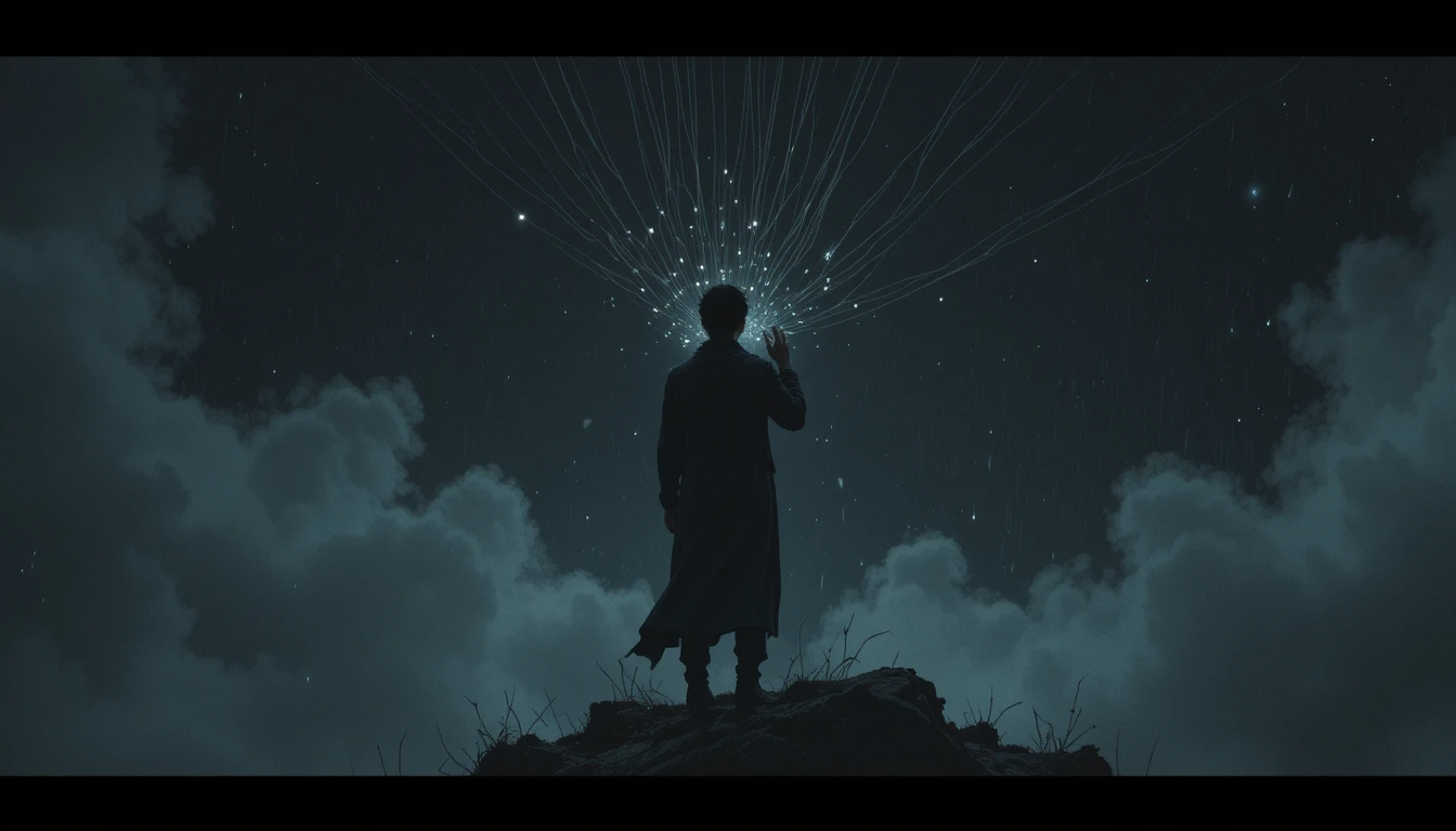 شخص يقف في الظلام يلمس أوتار عاطفية خيالية