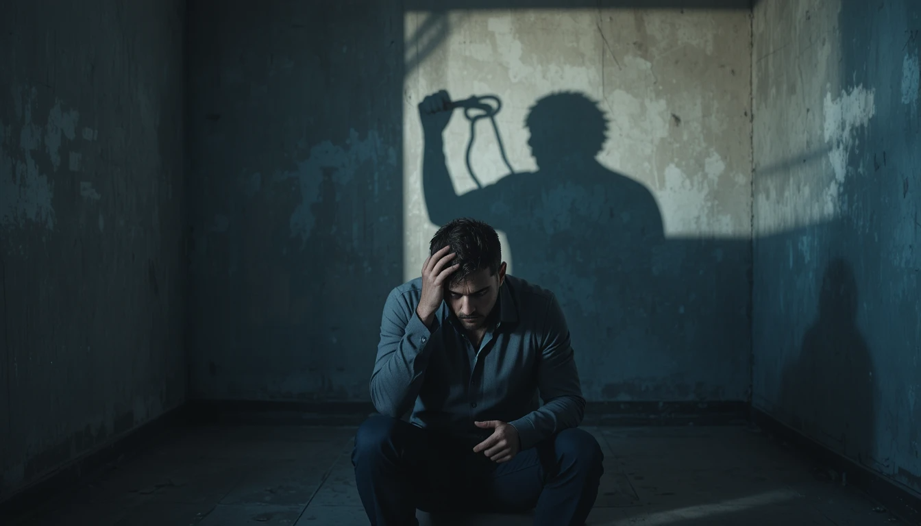 شخص يقف خلف ظلال تشبه السجن، يرمز إلى الخوف وفقدان الكرامة الإنسانية.